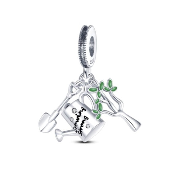 925 Sterling Silver Gardening Charm for Bracelets Fine Jewelry Women Pendant Necklace