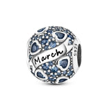 925 Sterling Silver Birthstone March Charm for Bracelets Fine Jewelry Women Pendant Necklace