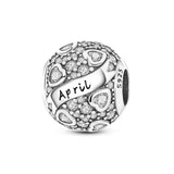925 Sterling Silver Birthstone April Charm for Bracelets Fine Jewelry Women Pendant Necklace