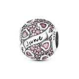 925 Sterling Silver Birthstone June Charm for Bracelets Fine Jewelry Women Pendant Necklace