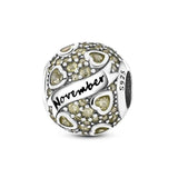 925 Sterling Silver Birthstone November Charm for Bracelets Fine Jewelry Women Pendant Necklace