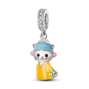 925 Sterling Silver Sweet Kitty Charm for Bracelets Fine Jewelry Women Dangle Charm