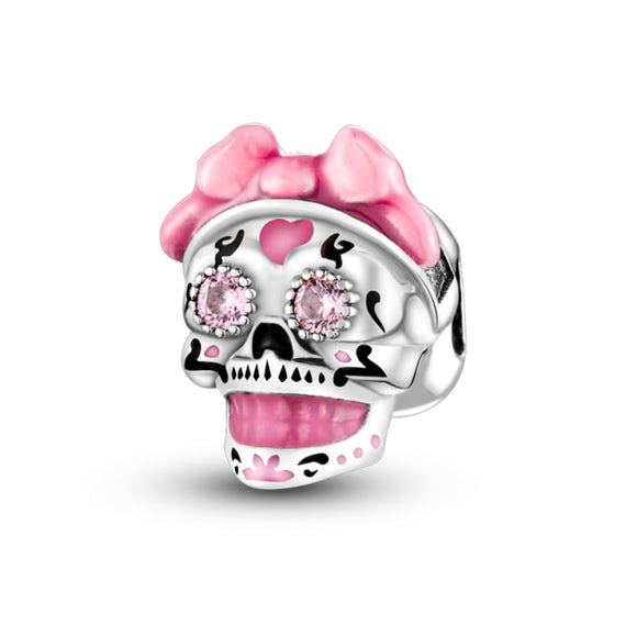 925 Sterling Silver Pink Skull Charm for Bracelets Fine Jewelry Women