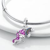 925 Sterling Silver Rainbow Unicorn Charm for Bracelets Fine Jewelry Pendant Necklace
