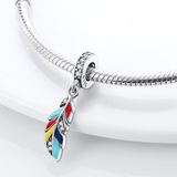 925 Sterling Silver Colorful Feather Dangle Charm