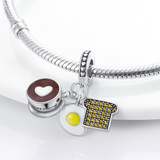 925 Sterling Silver Breakfast Egg on Toast Charm for Bracelets Fine Jewelry Women
