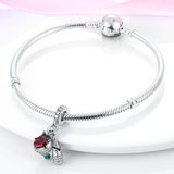 925 Sterling Silver Champagne and Flowers Charm for Bracelets Fine Jewelry Women