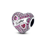 925 Sterling Silver Sister Heart Charm for Bracelets Fine Jewelry Women Pendant Necklace