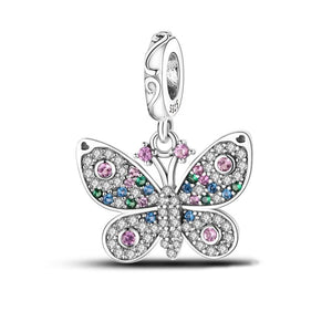925 Sterling Silver Sparkling Butterfly Charm for Bracelets Fine Jewelry Women Pendant Necklace