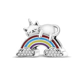 925 Sterling Silver Unicorn Cat And Rainbow Charm for Bracelets Fine Jewelry Women Pendant Necklace